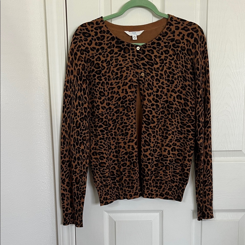 Time and Tru Brown Leopard Cardigan